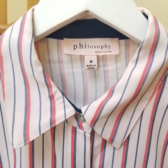 *2 for $15* White Stripe Button Down Long Sleeve Shirt Size M - Picture 3 of 7